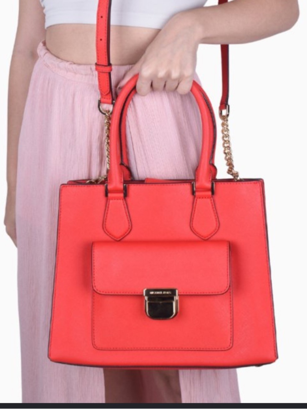 Michael Kors Red Leather Top-Handle Satchel with Front Pocket